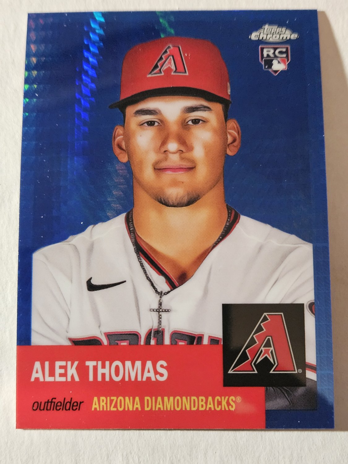 Alek Thomas 2022 Topps Chrome Platinum Anniversary Blue Prism Refractor Rookie Card
