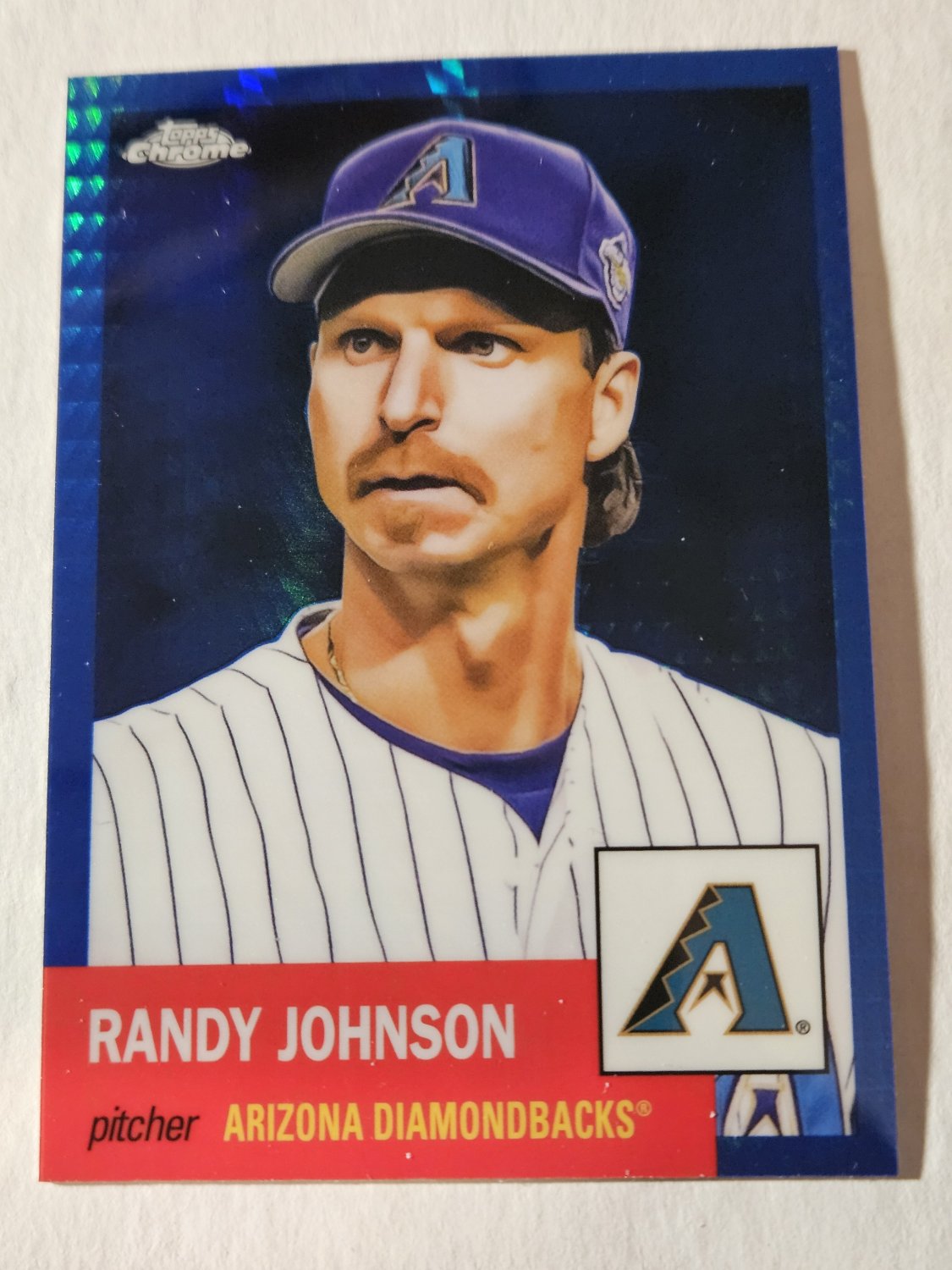 Randy Johnson 2022 Topps Chrome Platinum Anniversary Blue Prism Refractor Insert Card