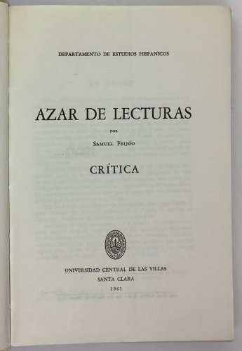 Samuel Feijoo. Azar de lecturas Critica, Las villas, 1961. ZLO000337