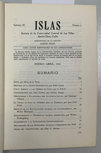 Samuel Feijoo. Islas. Numero 2, Volumen 3, Havana, 1961. ZLO000357
