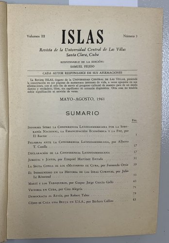 Samuel Feijoo. Islas. Numero 3, Volumen 3, Havana, 1961. ZLO000358