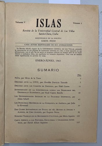 Samuel Feijoo. Islas. Numero 2, Volumen 5, Havana, 1963. ZLO000361