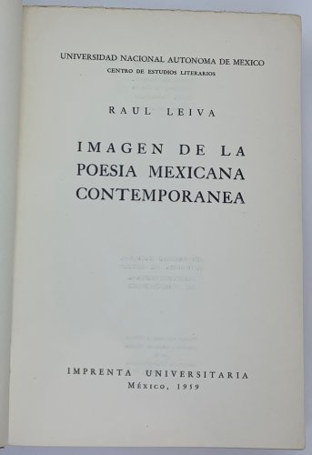 Raul Leiva. Imagen de la Poesia Mexicana Contemporanea, Mexico, 1959. ZLO000472