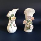 Art Nouveau Barbotine Vase Pair, Porcelain Floral Urns, Hand Made Majolica Set