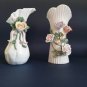 Art Nouveau Barbotine Vase Pair, Porcelain Floral Urns, Hand Made Majolica Set