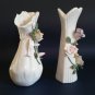 Art Nouveau Barbotine Vase Pair, Porcelain Floral Urns, Hand Made Majolica Set