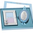 Welcome New Baby Boy Silver Gift Set with Virgin Mary Icon & Picture Frame 6x9cm