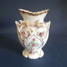 Vintage Porcelain Vase with Hand Painted Embossed Angels, Flowers & Gold Accents