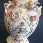 Vintage Porcelain Vase with Hand Painted Embossed Angels, Flowers & Gold Accents