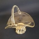 RARE VINTAGE Glass Basket Bowl with Carved Silver Base, 1980s Made In Italy, NEW