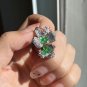 925 Sliver Type A Icy Green Jadeite Jade Cabochon Ring Certified Flower Ring
