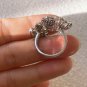 925 Sliver Type A Icy Green Jadeite Jade Cabochon Ring Certified Flower Ring