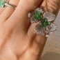 925 Sliver Type A Icy Green Jadeite Jade Cabochon Ring Certified Flower Ring