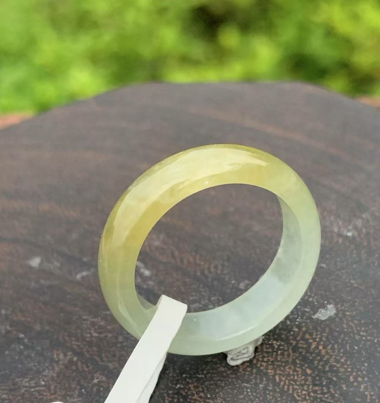 US 8.5 Highly-translucent Type A Yellow Jadeite Jade Band Ring Myanmar Old Pit Jade