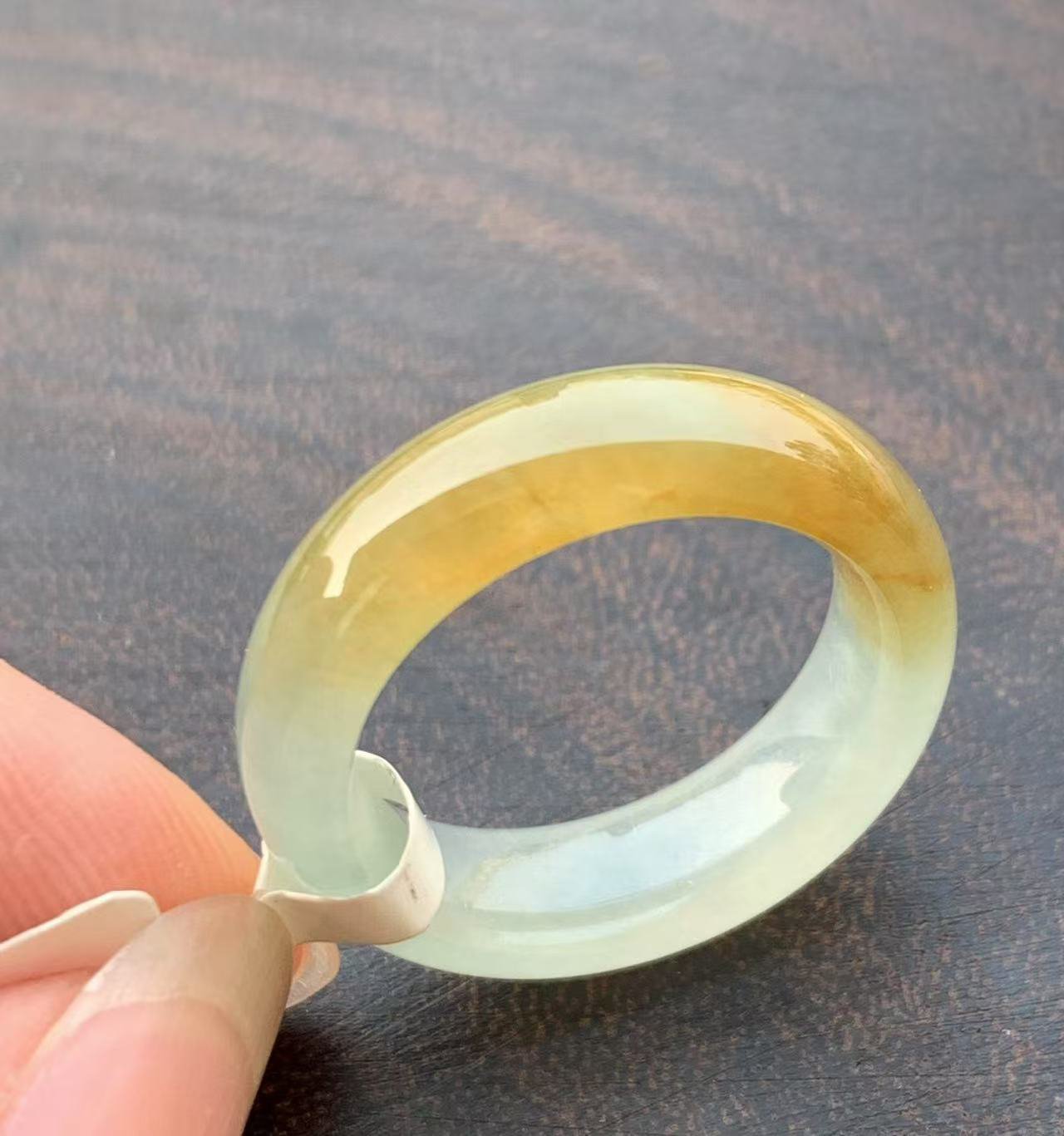 US 7 Highly-translucent Type A Yellow Jadeite Jade Ring Grade A Myanmar Jade Ring