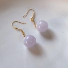 Type A Myanmar Pale Lavender Jadeite Jade Bead Earring 18K Solid Yellow Jade Earring