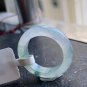 US 6 Type A Icy Greenish Jadeite Jade Band Ring Grade A Myanmar Old Pit Jade Ring