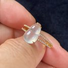 US 8 Highly-translucent Colorless Jadeite Jade Ring 18K Solid Yellow Gold & Grade A Jade Gourd Ring