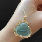 Type A Green Jadeite Jade  Buddha Pendant 18K Solid Yellow Gold & Myanmar Icy Green Jade Buddha