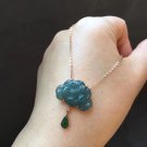 Type A Icy Blue Jadeite Jade Necklace 18K Solid Rose Gold Grade A Icy Blue Jade Lotus Pendant