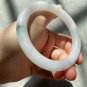 Type A Icy White Jadeite Jade Bangle 56.6mm Grade A Icy White with Green Flower Jade Round Bangle