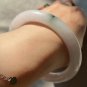 Type A Icy White Jadeite Jade Bangle 56.6mm Grade A Icy White with Green Flower Jade Round Bangle