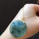 Type A Icy Greenish Jadeite Jade Pendant 18K Solid Yellow Gold Grade A Green Jade Round Pendant