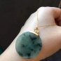 Type A Icy Greenish Jadeite Jade Pendant 18K Solid Yellow Gold Grade A Green Jade Round Pendant