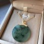 Type A Icy Greenish Jadeite Jade Pendant 18K Solid Yellow Gold Grade A Green Jade Round Pendant