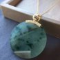 Type A Icy Greenish Jadeite Jade Pendant 18K Solid Yellow Gold Grade A Green Jade Round Pendant