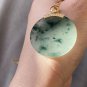 Type A Icy Greenish Jadeite Jade Pendant 18K Solid Yellow Gold Grade A Green Jade Round Pendant