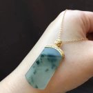 Type A Icy Greenish Jadeite Jade Pendant 18K Solid Yellow  Gold Grade A Green Jade Pendant