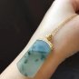 Type A Icy Greenish Jadeite Jade Pendant 18K Solid Yellow  Gold Grade A Green Jade Pendant