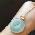 Type A Icy Pale Green Jadeite Jade Pendant 18K Solid Gold & Grade A Myanmar Jade Lucky Buckle
