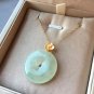 Type A Icy Pale Green Jadeite Jade Pendant 18K Solid Gold & Grade A Myanmar Jade Lucky Buckle