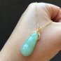 Type A Icy Green Jadeite Jade Pendant 18K Solid Yellow Gold Grade A Myanmar  Apple Green Bean Jade