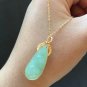 Type A Icy Green Jadeite Jade Pendant 18K Solid Yellow Gold Grade A Myanmar  Apple Green Bean Jade
