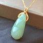 Type A Icy Green Jadeite Jade Pendant 18K Solid Yellow Gold Grade A Myanmar  Apple Green Bean Jade