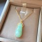 Type A Icy Green Jadeite Jade Pendant 18K Solid Yellow Gold Grade A Myanmar  Apple Green Bean Jade
