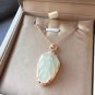 Type A Icy White Jadeite Jade Pendant 18K Solid Rose Gold & Myanmar Icy White Leaf Jadeite Pendant