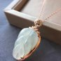 Type A Icy White Jadeite Jade Pendant 18K Solid Rose Gold & Myanmar Icy White Leaf Jadeite Pendant