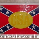 Confederate Flag CSA License Tag centered with OvaL Gold Raised Letter CSA NEW