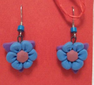 Lavender traingle blue flower earrings