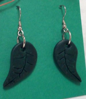 Dark green leaf earrings