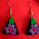 Purple flower triangle earrings