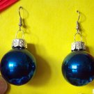 Blue glass Christmas ball ornament earrings