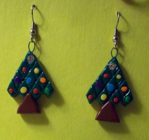 Christmas Tree Earrings, small drk green