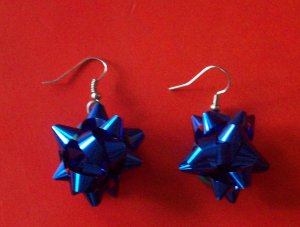 Blue Christmas bow earrings