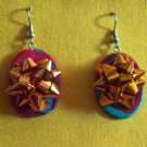 Gold Christmas bow earrings, multicolor back