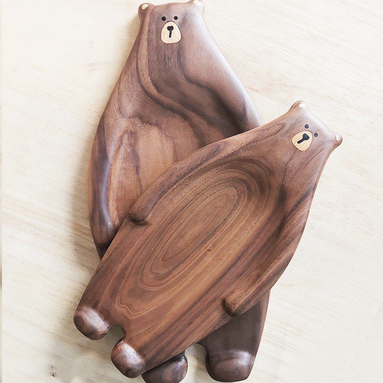 Cute Bear Wood Board Bread Plate Block Bear Shape Tray Black Walnut Cutting Board Table
